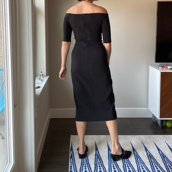 Zara Off Shoulder High-Front-Slit Black Dress - Picture 4 of 7